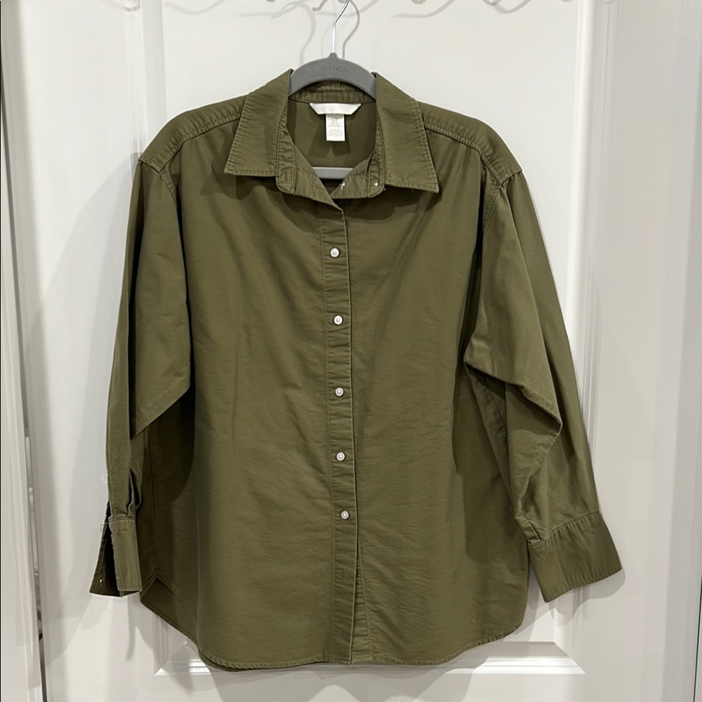 Olive Green Button-Up Men's Shirt